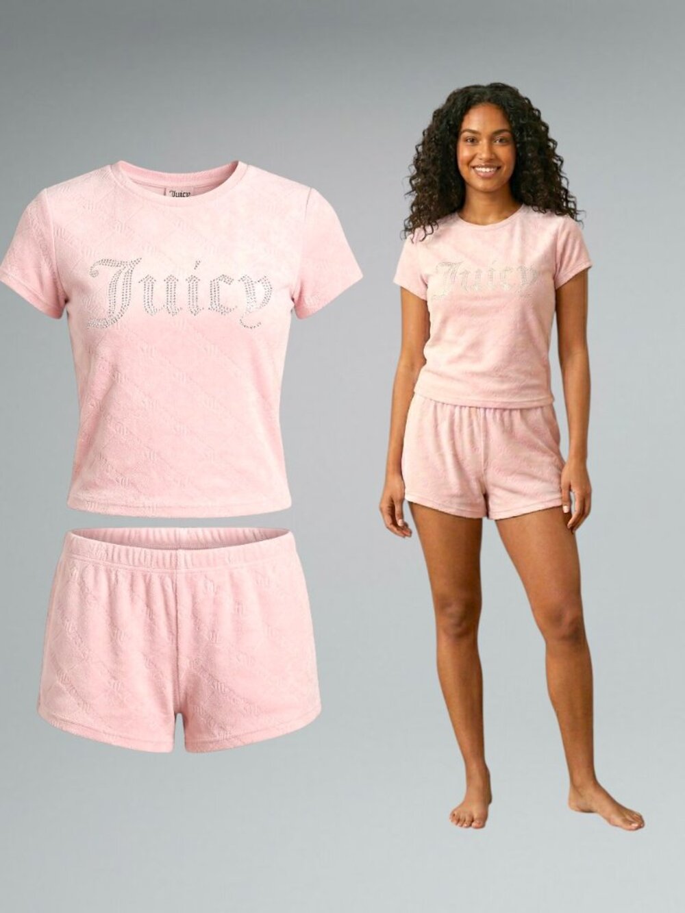 Juicy Couture Velour Rhinestone Logo Y2K Aesthetic Lounge Pajama Set - JC9599BJ